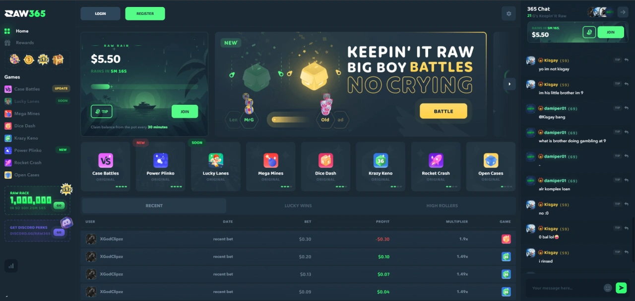 Raw365 homepage