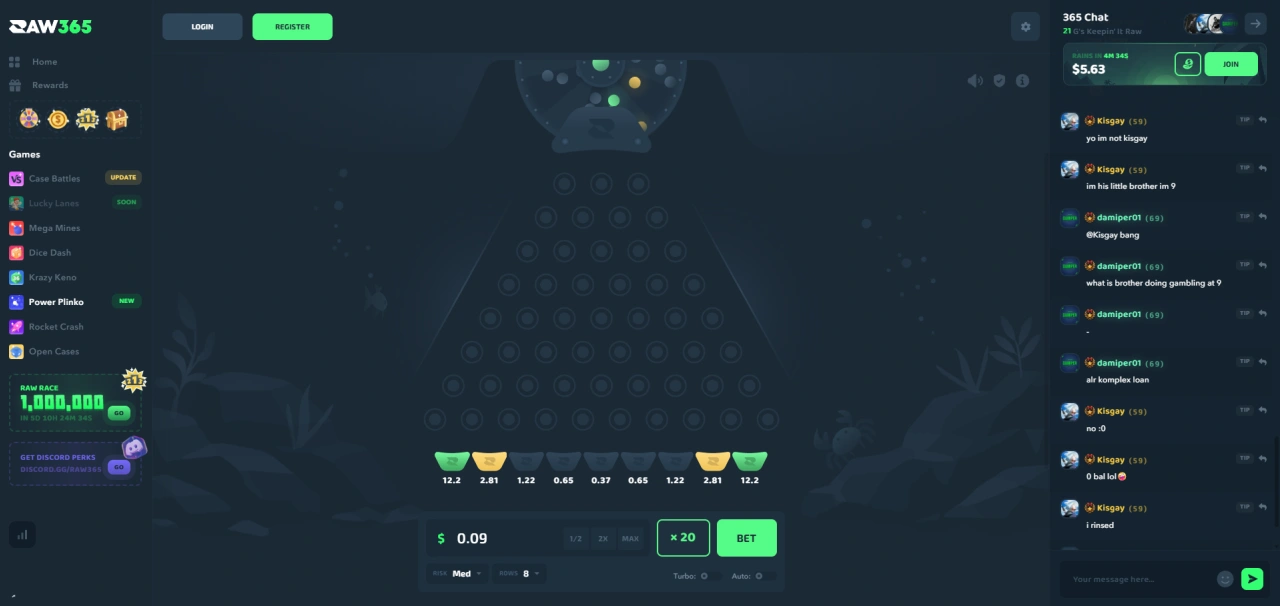 Raw365 Plinko game