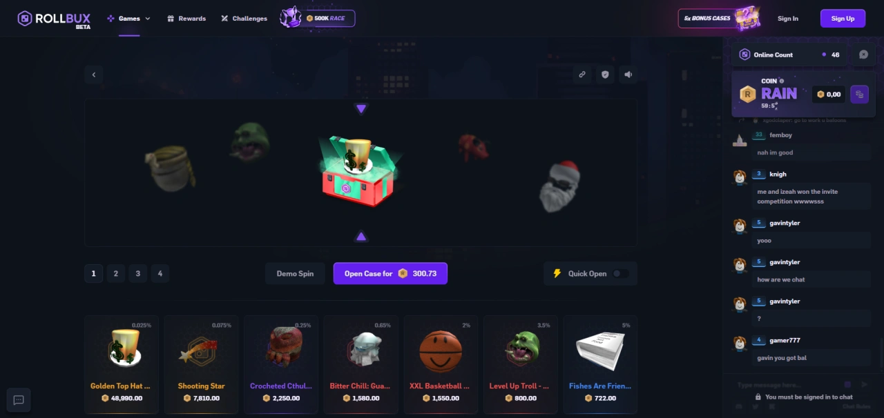 RollBux case opening game