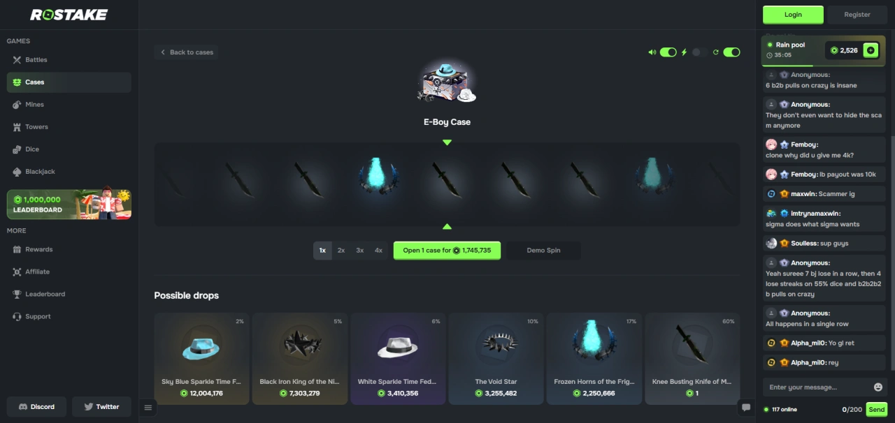 RoStake case opening game