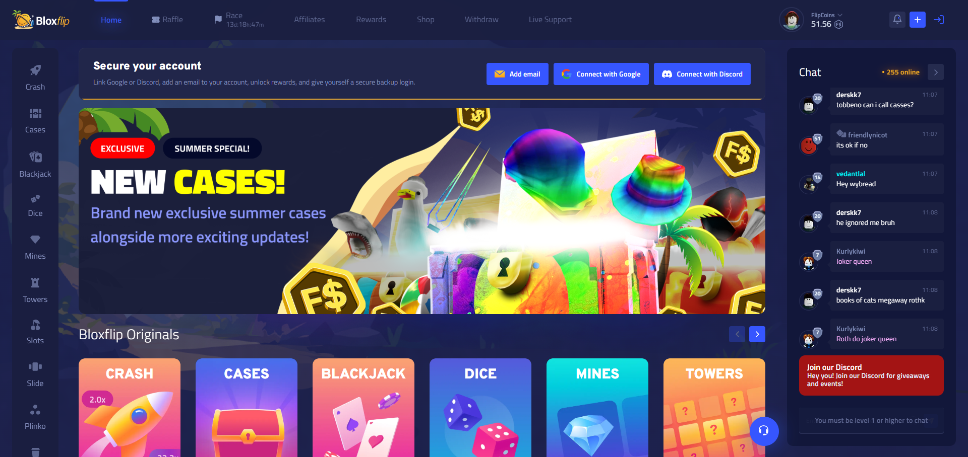 Bloxflip homepage and game lobby