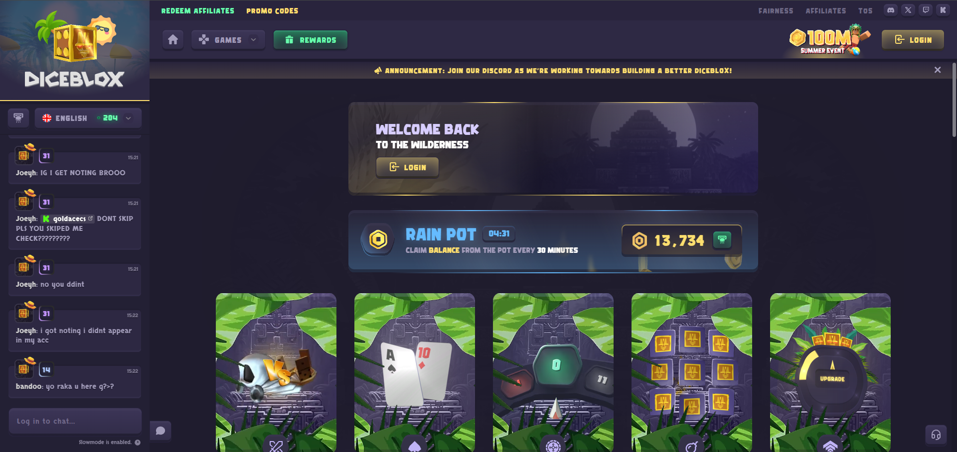 Diceblox homepage and game lobby