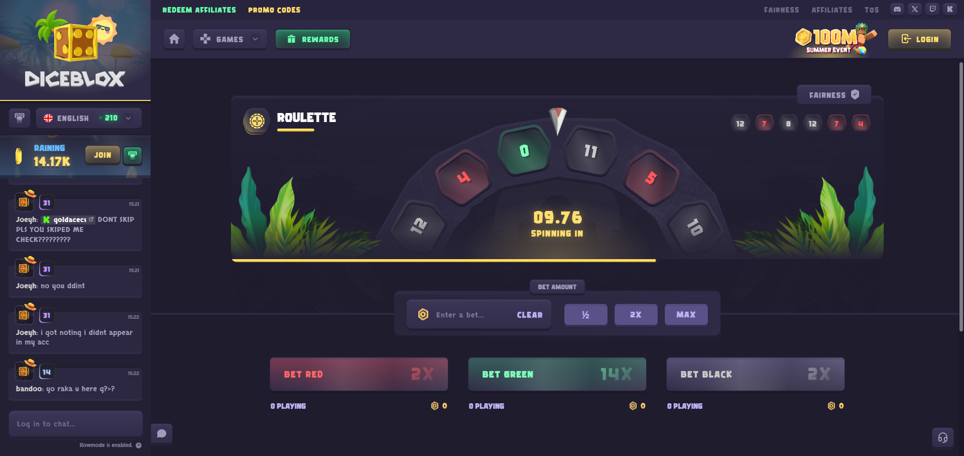 Diceblox roulette game interface