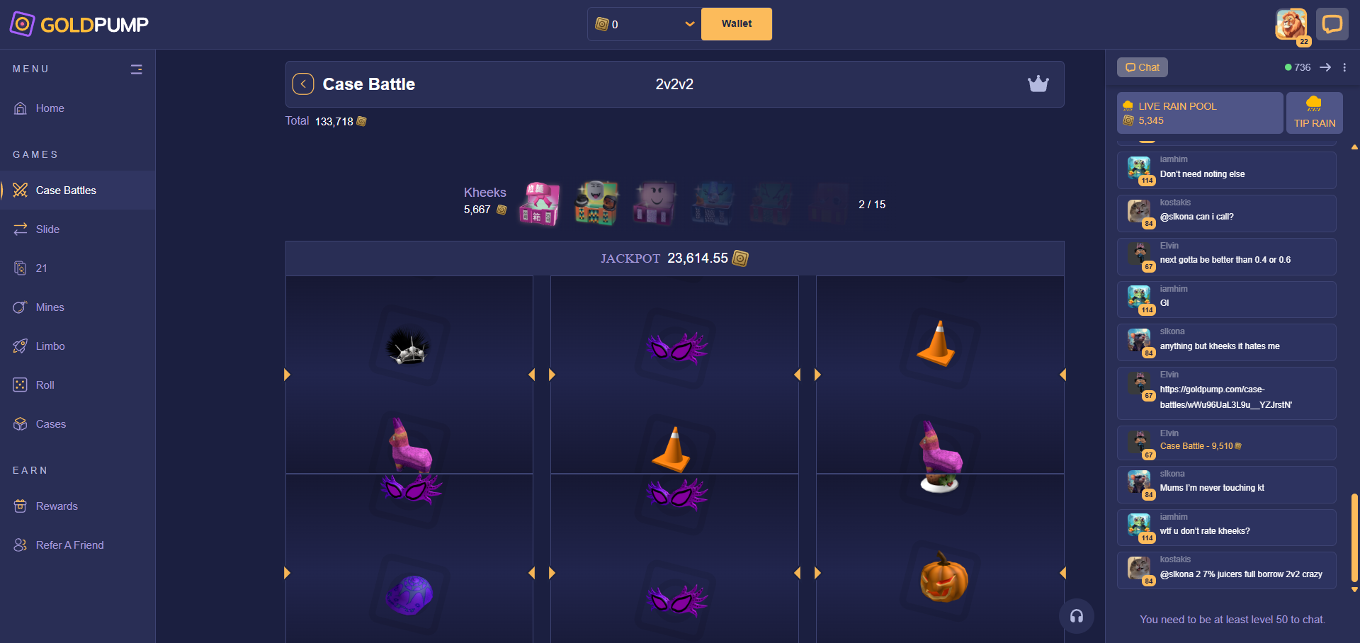 GoldPump case battle interface