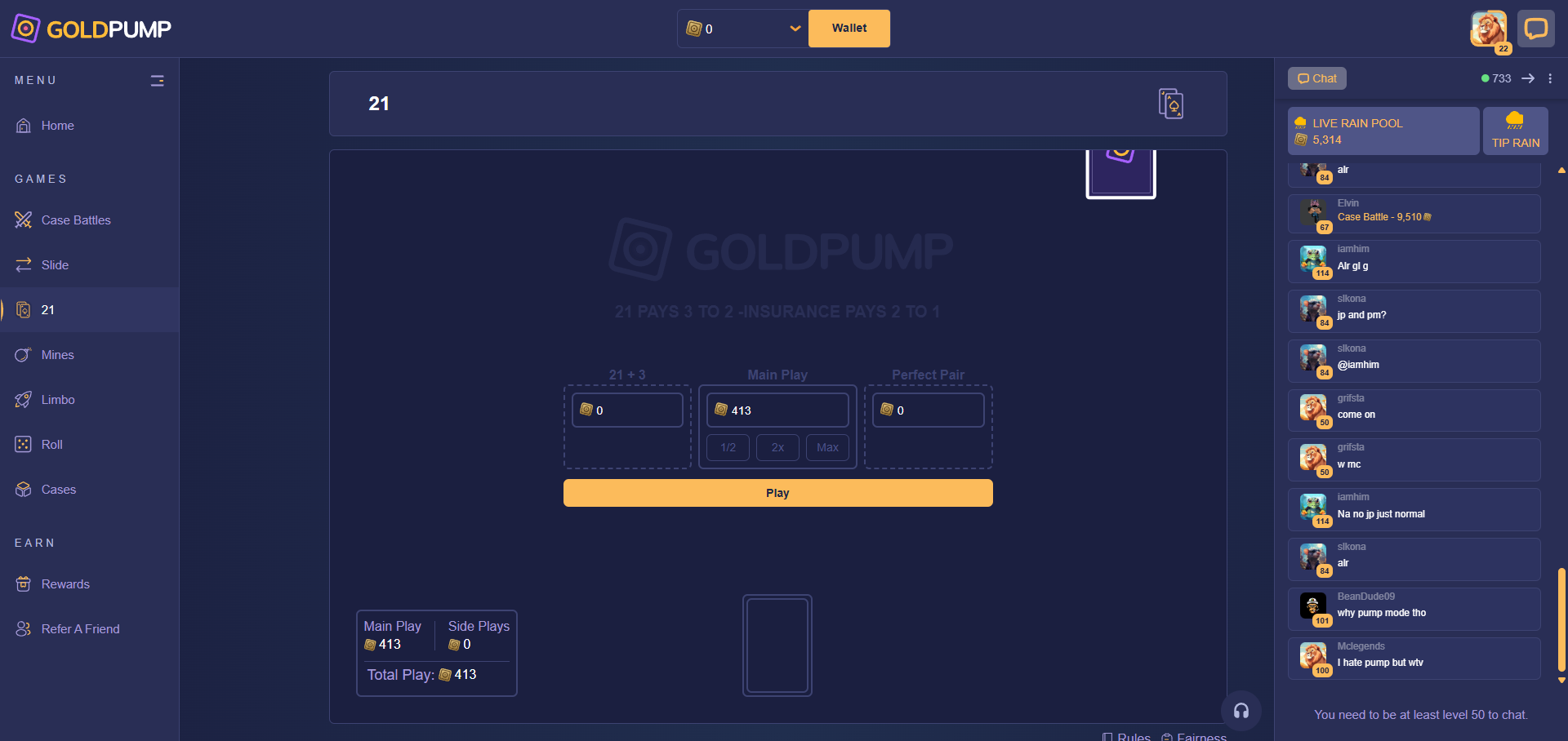 GoldPump blackjack table