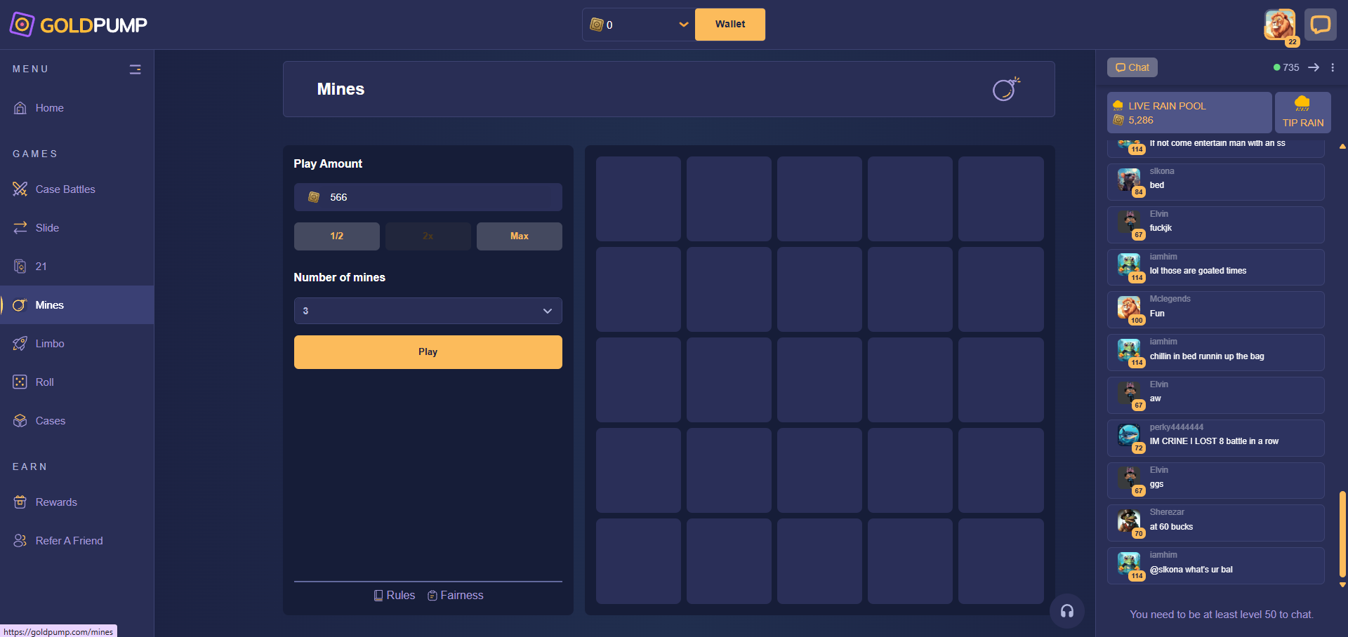 GoldPump mines game screen